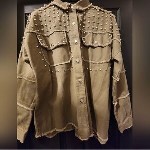 NWOT Retails Fantastic Fawn denim studded jacket oversized